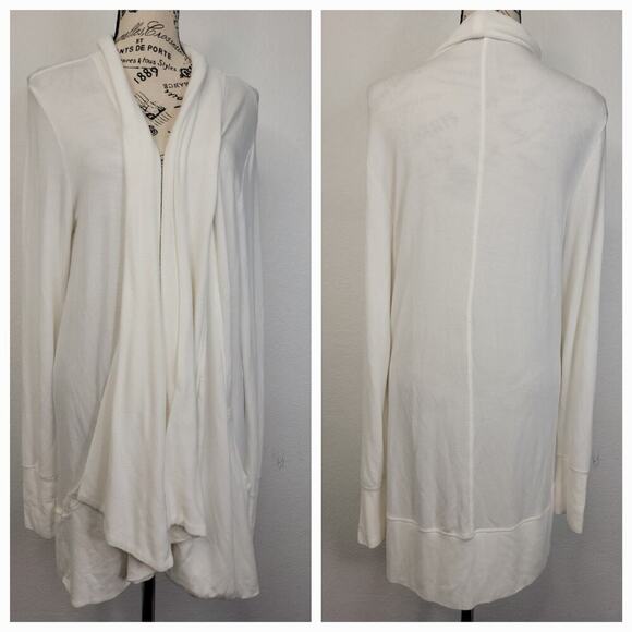 Athleta Wrap Cardigan Womens MT Tall Pockets Soft Long White Thumbholes Pockets - Picture 11 of 11